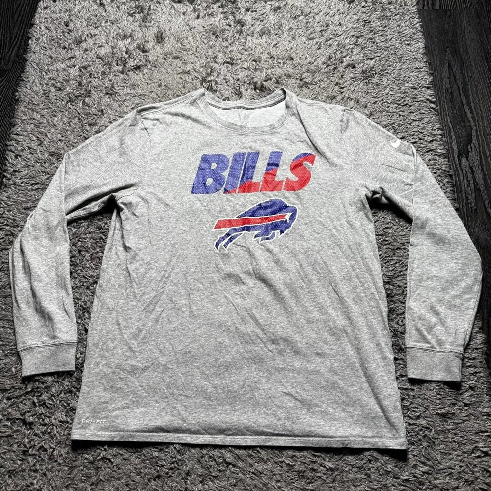 Buffalo Bills Nike Shirt Mens XL Gray Dri Fit Pullover Long Sleeve NFL Logo